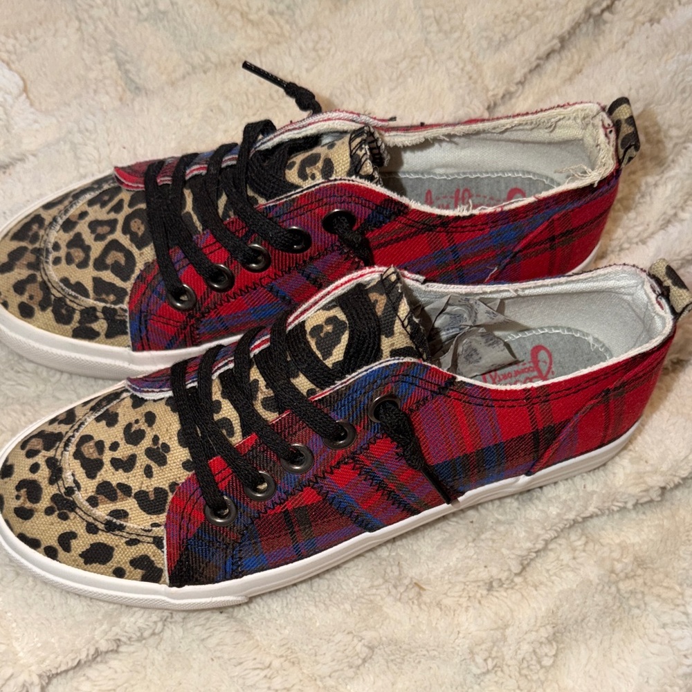 Jellypop Red Plaid and Leopard Print Low-Top Sneakers